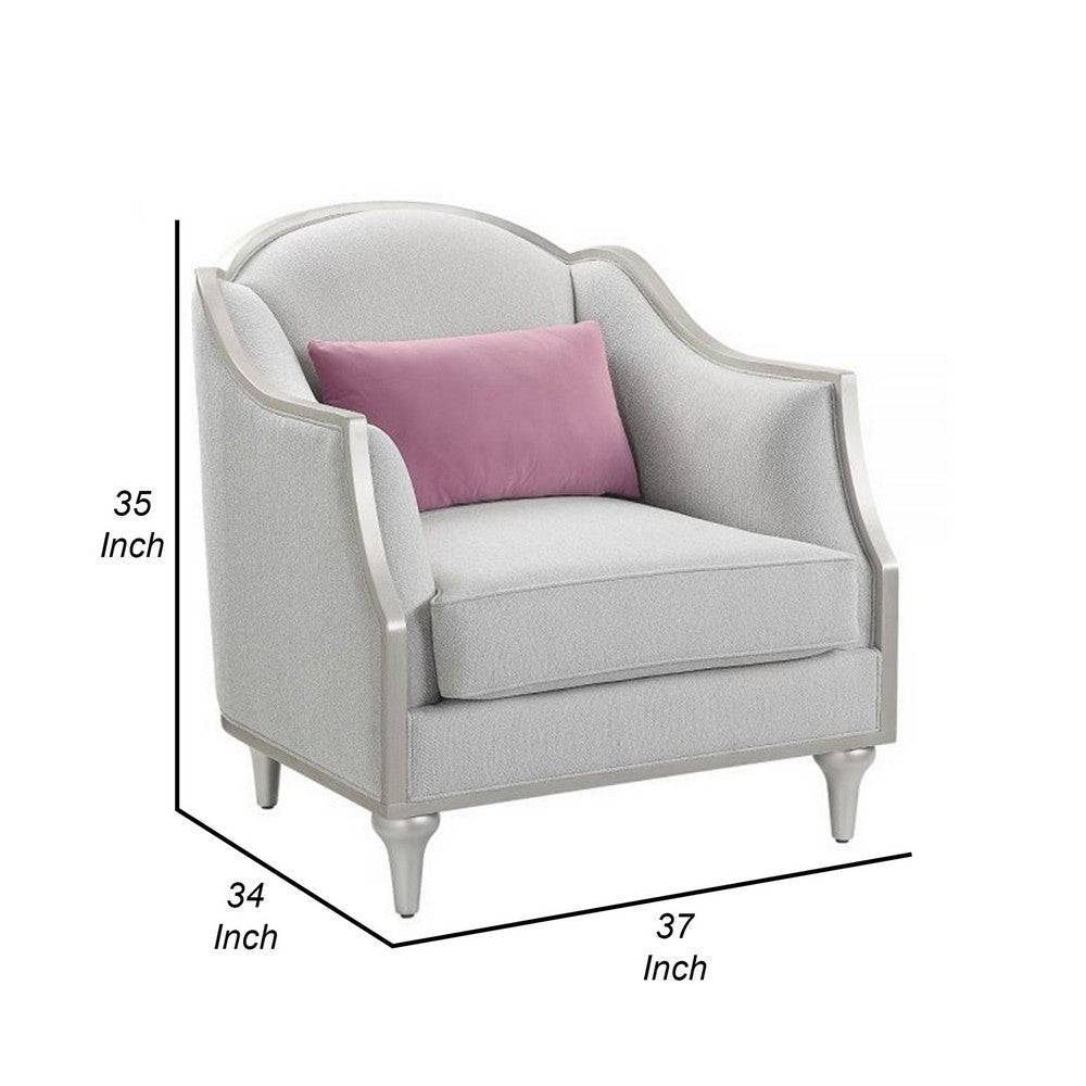 Kyna 37 Inch Accent Chair Rubberwood Gray Linen Scooped Arms Silver By Casagear Home BM309399