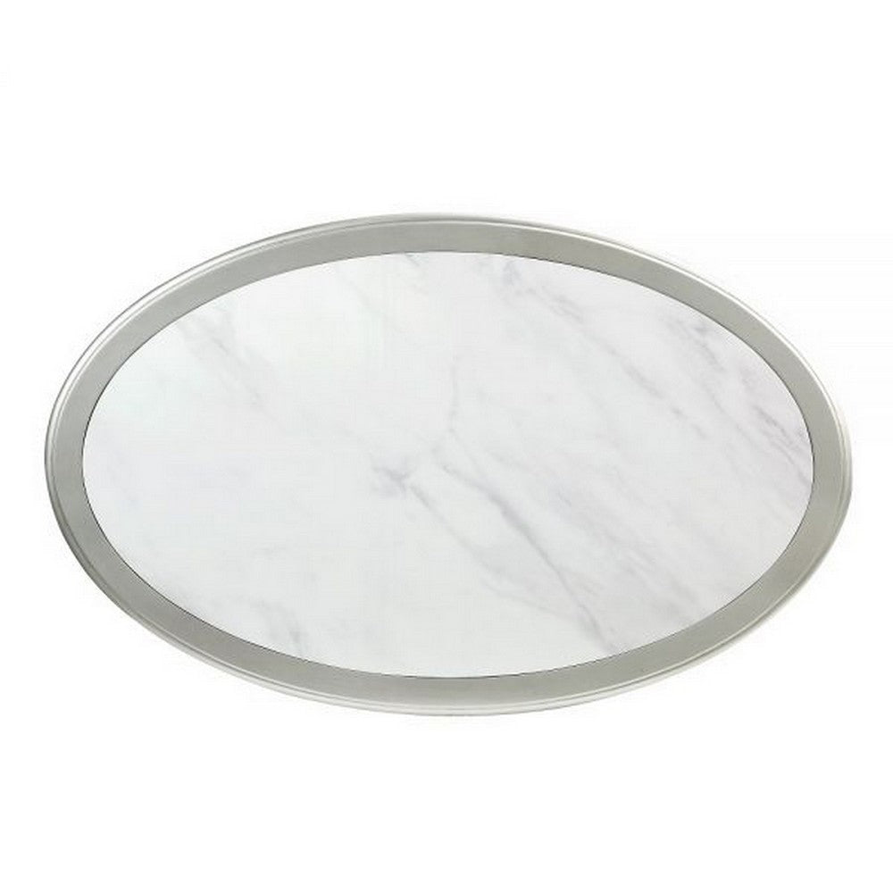 Kyna 50 Inch Coffee Table Sintered Top 1 Drawer Classic Oval Silver By Casagear Home BM309400