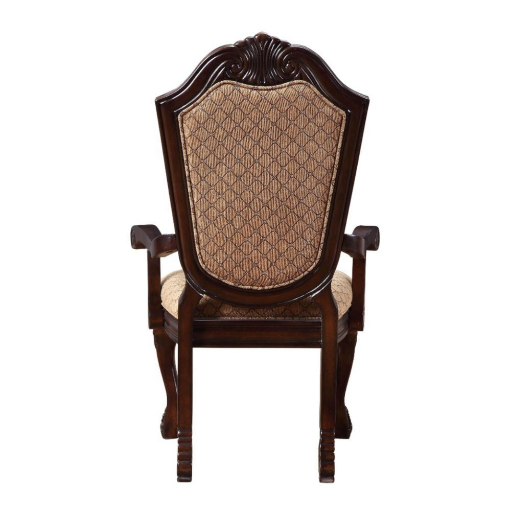 Loki 29 Inch Dining Armchair Set of 2 Beige Fabric Crown Top Back Brown By Casagear Home BM309414