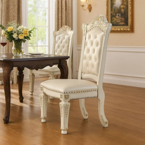 Jess 24 Inch Counter Chair Set of 2, Pearl Faux Leather, Button Tufted By Casagear Home