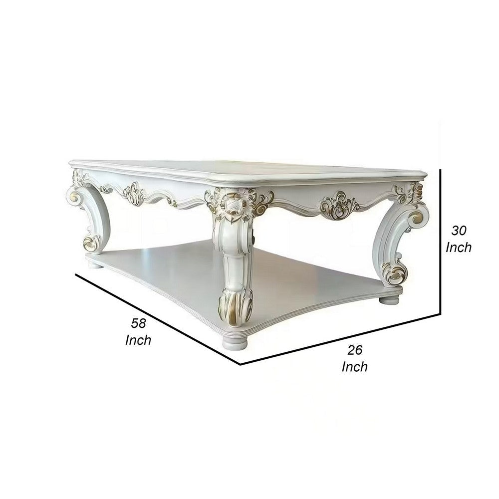 Jess 58 Inch Coffee Table Square Traditional Scrolled Legs Brushed Gold By Casagear Home BM309428