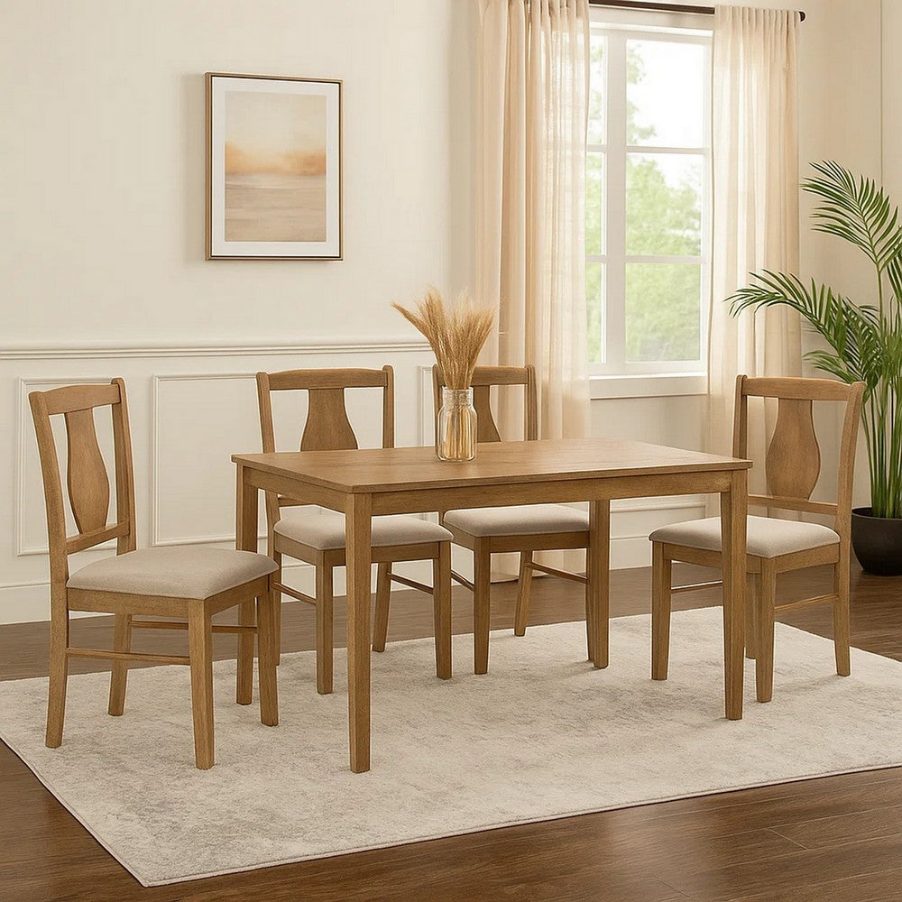 5 Piece Dining Table Set with 4 Chairs, Rubberwood, Weathered Oak By Casagear Home