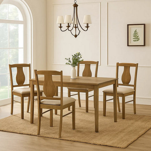 5 Piece Dining Table Set with 4 Chairs, Rubberwood, Weathered Oak By Casagear Home