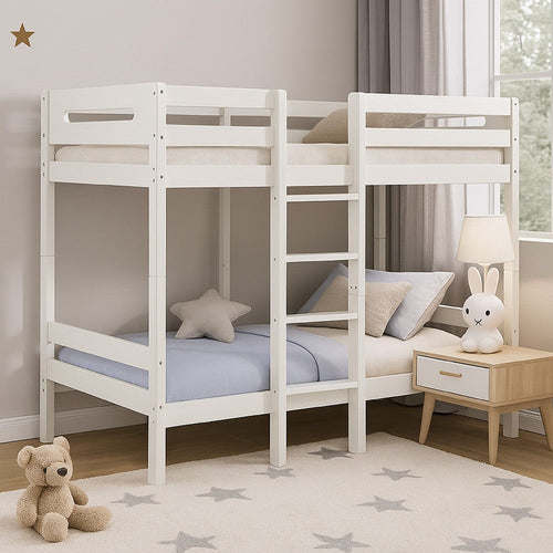 Asin Twin Bunk Bed with Front Facing Ladder, Pine Wood, Crisp White Finish By Casagear Home