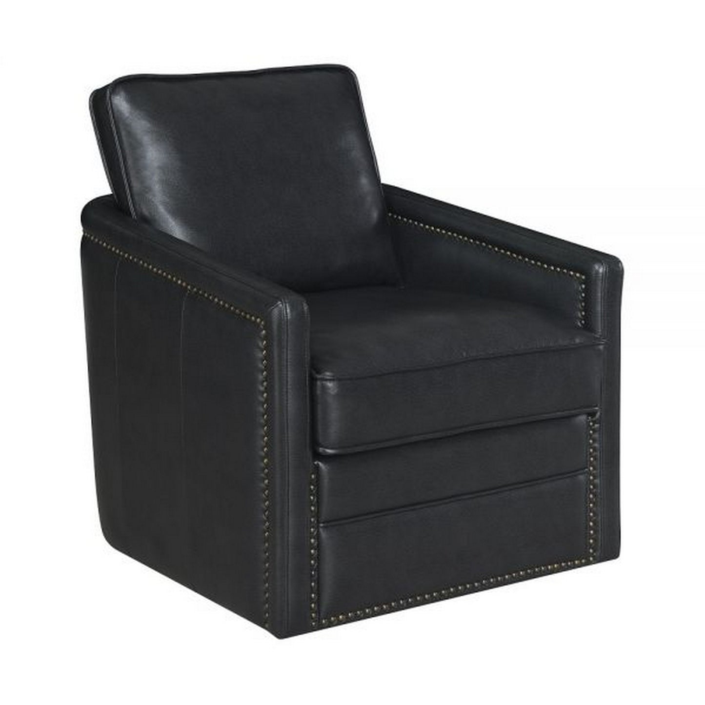 Roco 34 Inch Accent Chair with Swivel Faux Leather Upholstery Black By Casagear Home BM309455