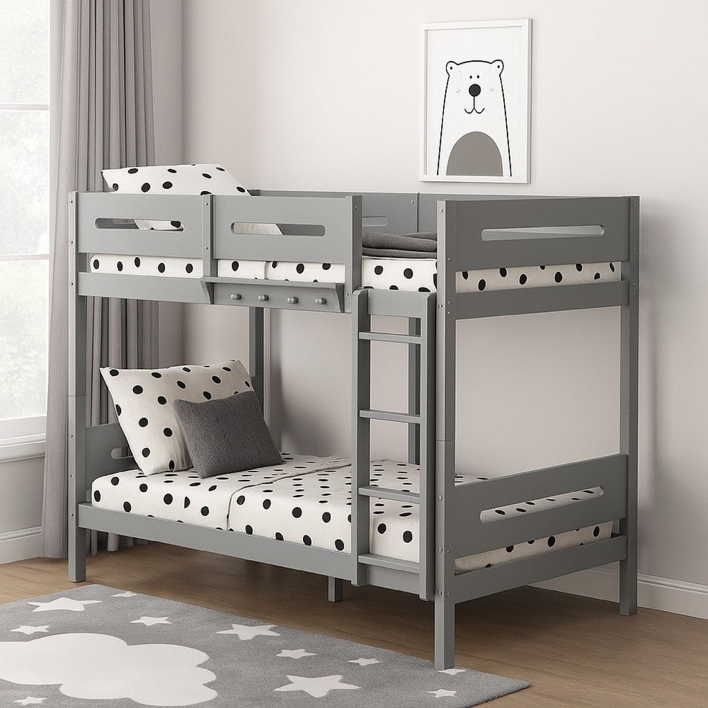 Asin Twin Bunk Bed with Front Facing Ladder, Solid Pine Wood, White Finish By Casagear Home
