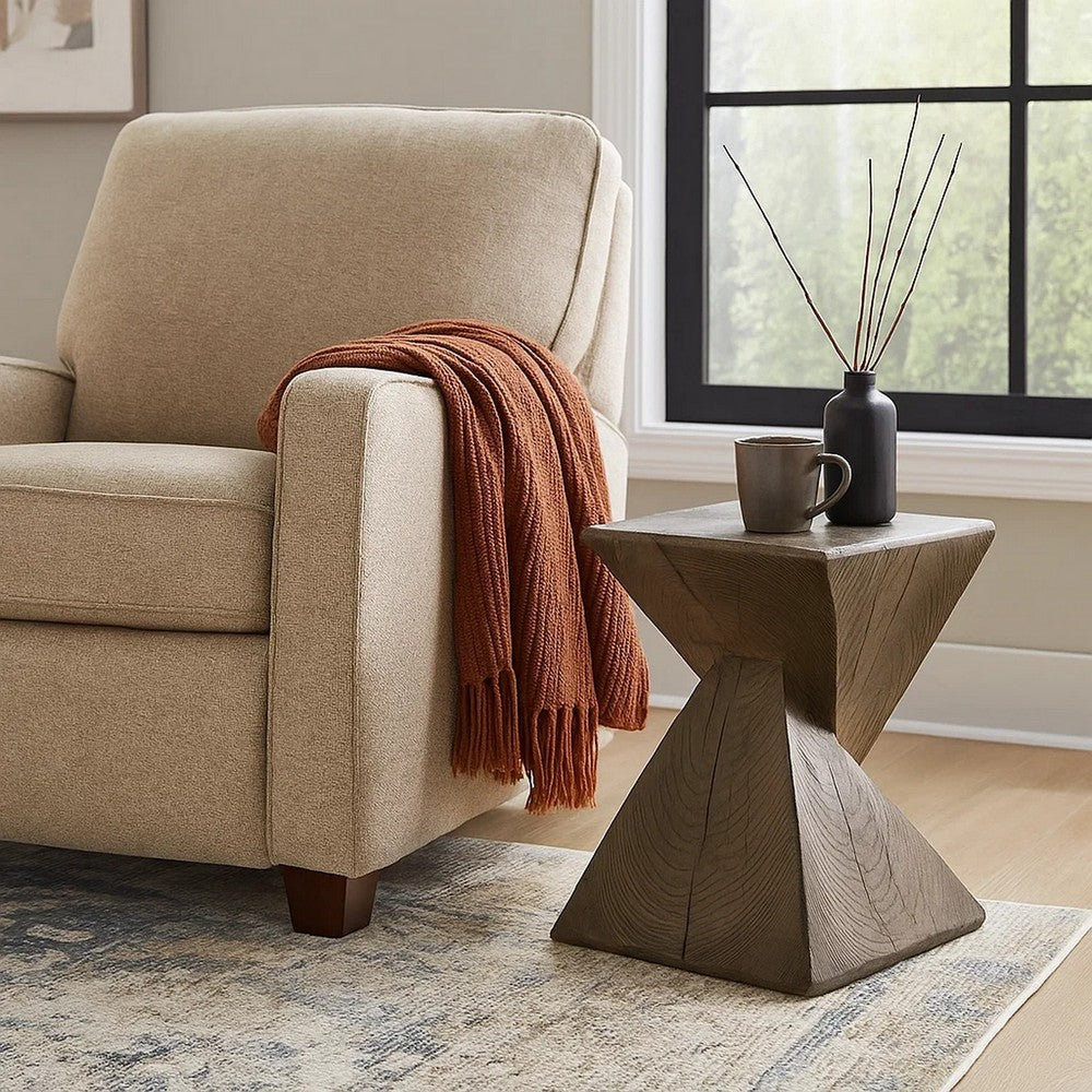 17 Inch Accent Table, Heavy-Duty Durability Cement, Weathered Oak Brown By Casagear Home