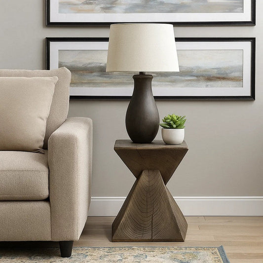 17 Inch Accent Table, Heavy-Duty Durability Cement, Weathered Oak Brown By Casagear Home