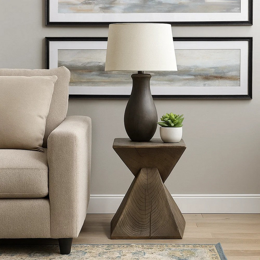 17 Inch Accent Table, Heavy-Duty Durability Cement, Weathered Oak Brown By Casagear Home
