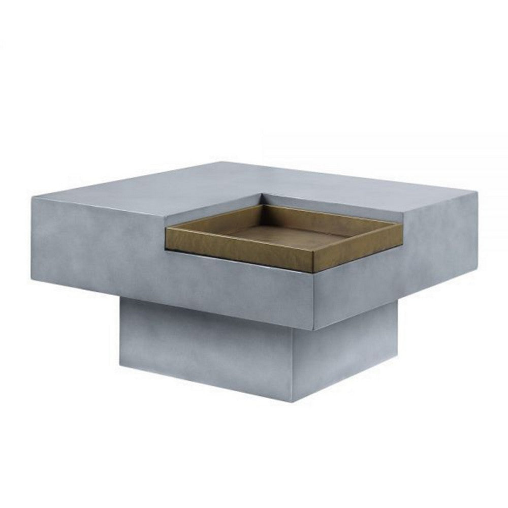 32 Inch Coffee Table with Removable Tray Cement Construction Smooth Gray By Casagear Home BM309462