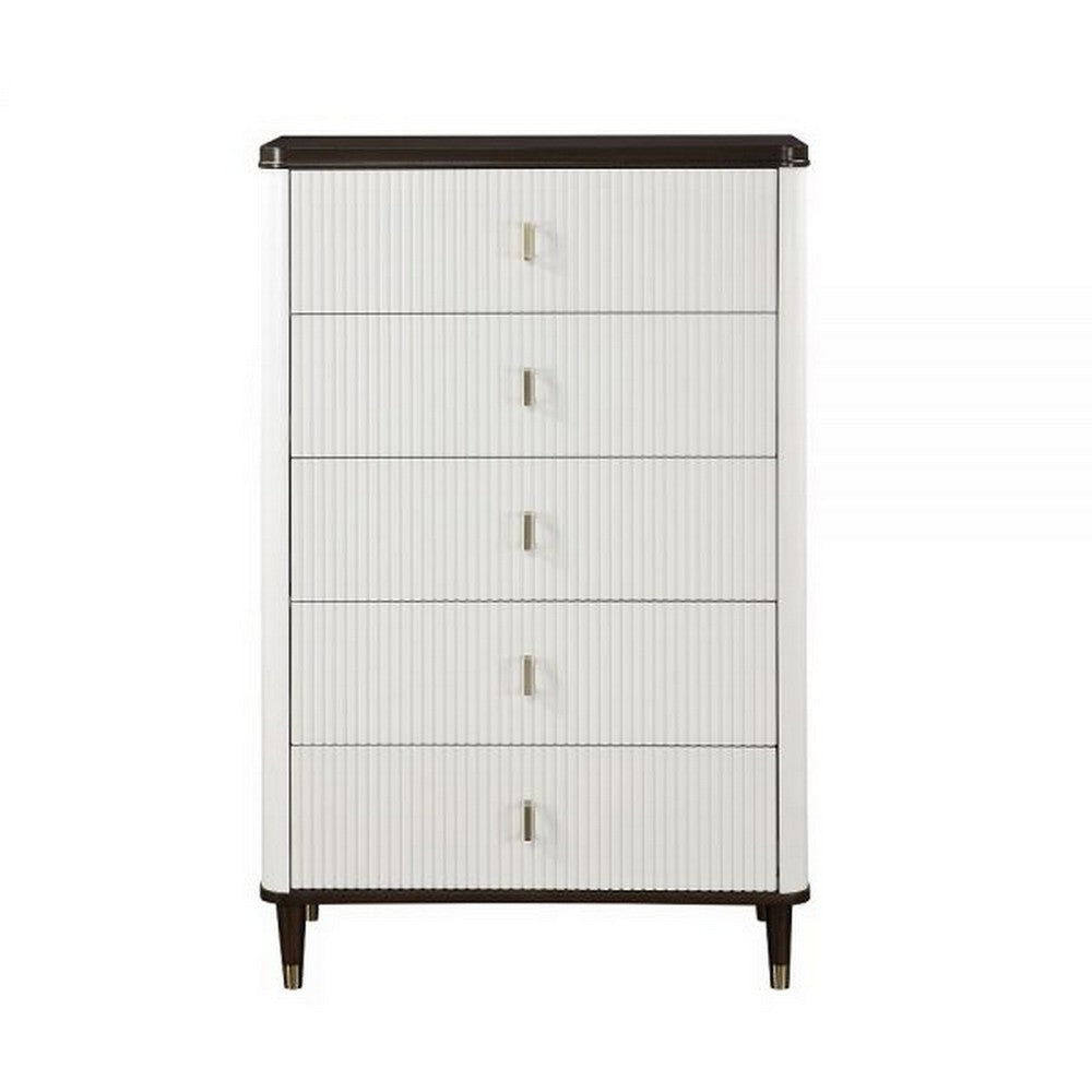 Aren 36 Inch Tall Dresser Chest Jewelry Tray 5 Drawers Solid Wood White By Casagear Home BM309467