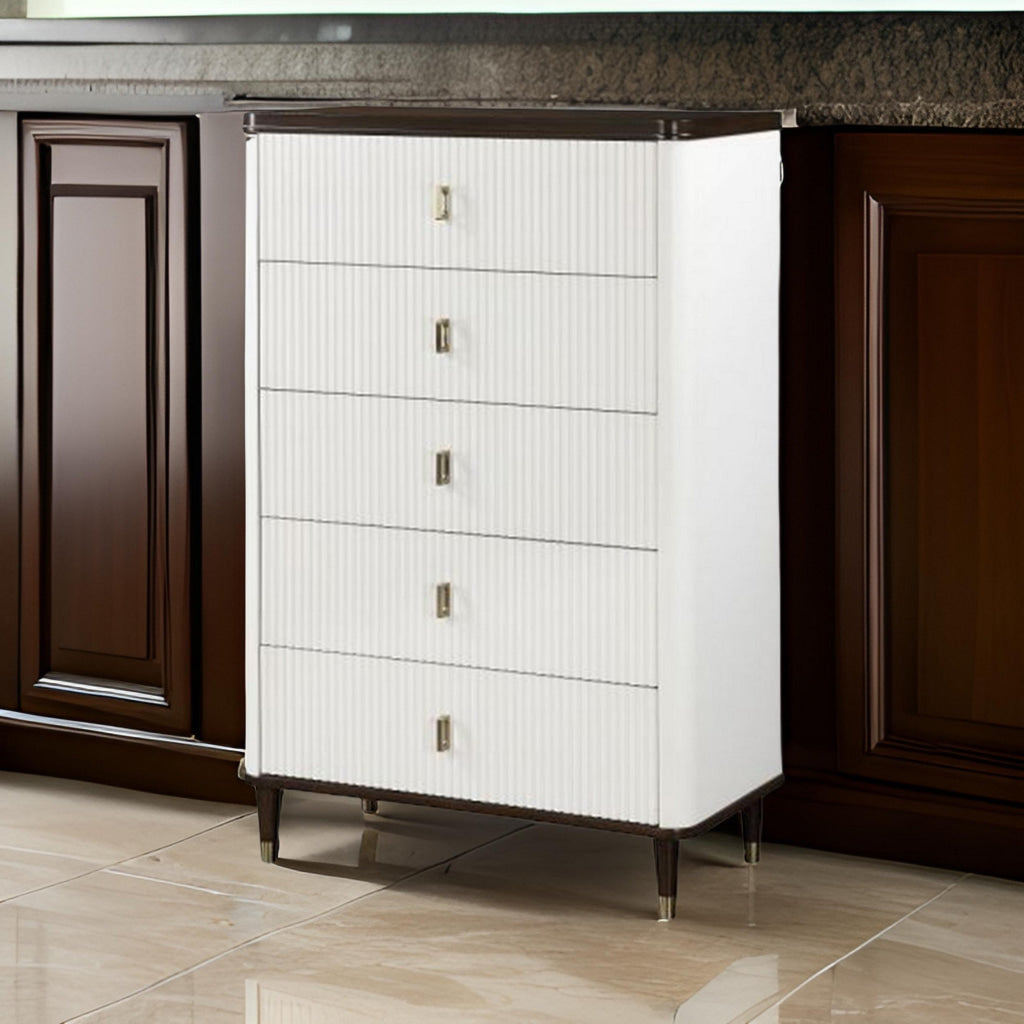 Aren 36 Inch Tall Dresser Chest Jewelry Tray 5 Drawers Solid Wood White By Casagear Home BM309467