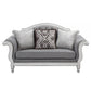 Fil 71 Inch Loveseat with 3 Pillows Fabric Upholstery Poplar Wood Gray By Casagear Home BM309469