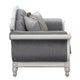 Fil 71 Inch Loveseat with 3 Pillows Fabric Upholstery Poplar Wood Gray By Casagear Home BM309469