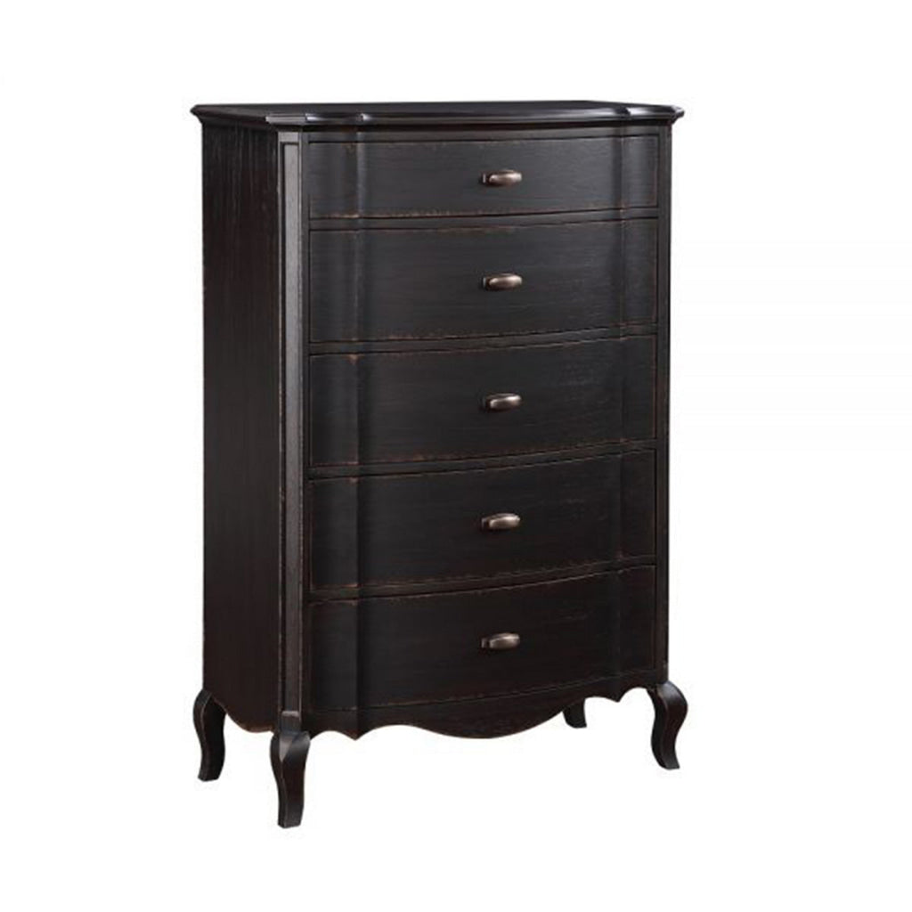 Cherry 38 Inch Tall Dresser Chest 5 Drawer Cabriole Legs Black Rubberwood By Casagear Home BM309476