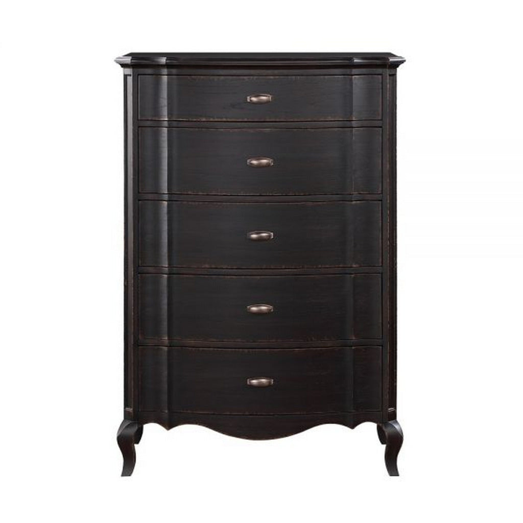 Cherry 38 Inch Tall Dresser Chest 5 Drawer Cabriole Legs Black Rubberwood By Casagear Home BM309476