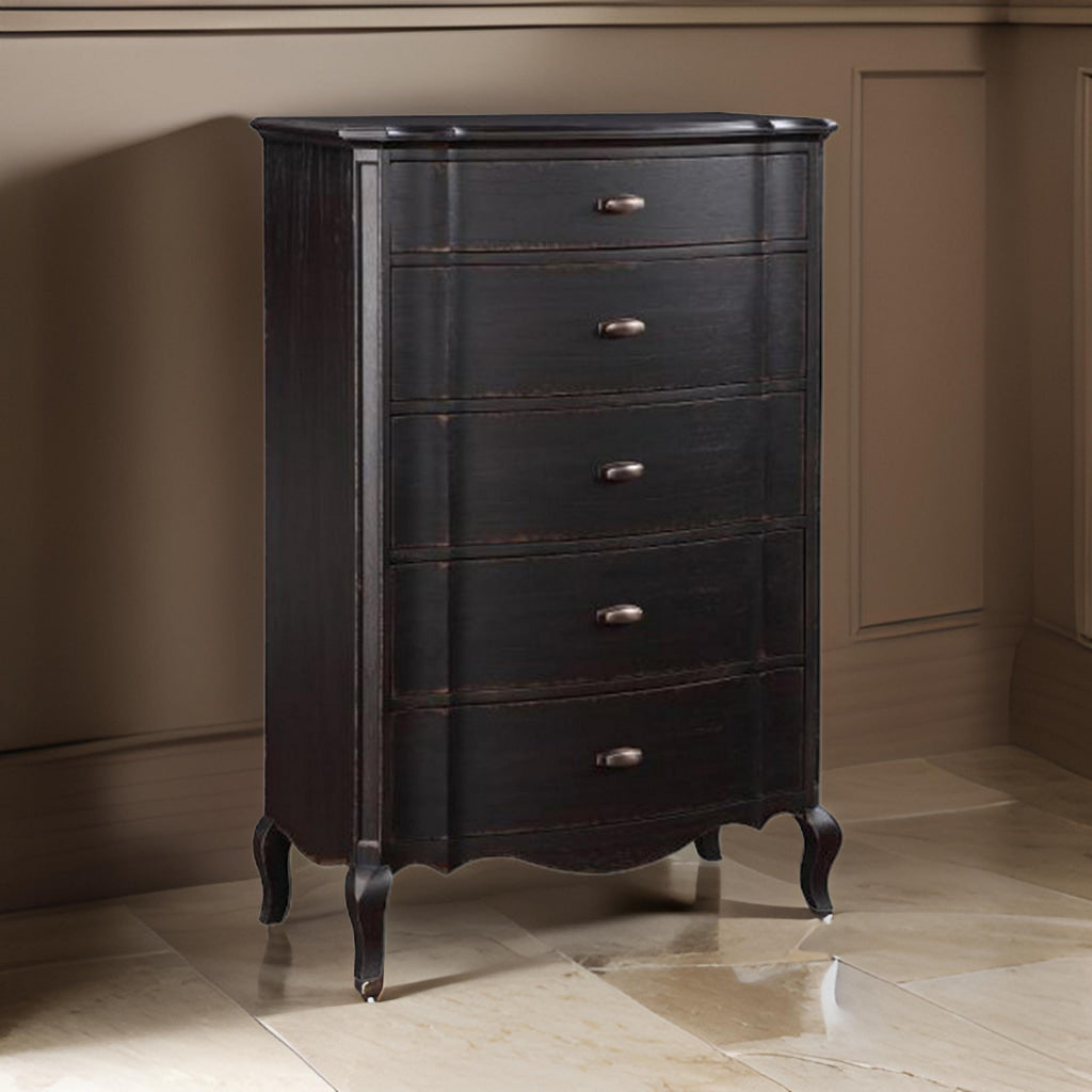 Cherry 38 Inch Tall Dresser Chest 5 Drawer Cabriole Legs Black Rubberwood By Casagear Home BM309476