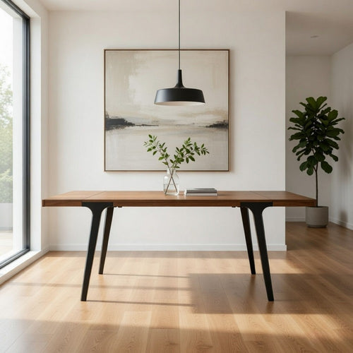 Hilly 59-83 Inch Extendable Dining Table, Rubberwood, Brown and Black  By Casagear Home
