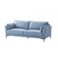 Miles 89 Inch Sofa with Padded Armrest, Genuine Leather, Light Blue, Black By Casagear Home