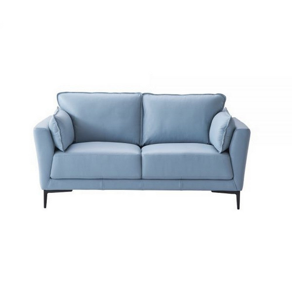 Miles 68 Inch Loveseat with Padded Armrest Genuine Leather Blue and Black By Casagear Home BM309480