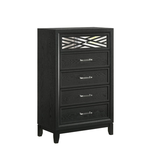 Kira 50 Inch Tall Dresser Chest 5 Dovetail Drawers Black Rubberwood By Casagear Home BM309484