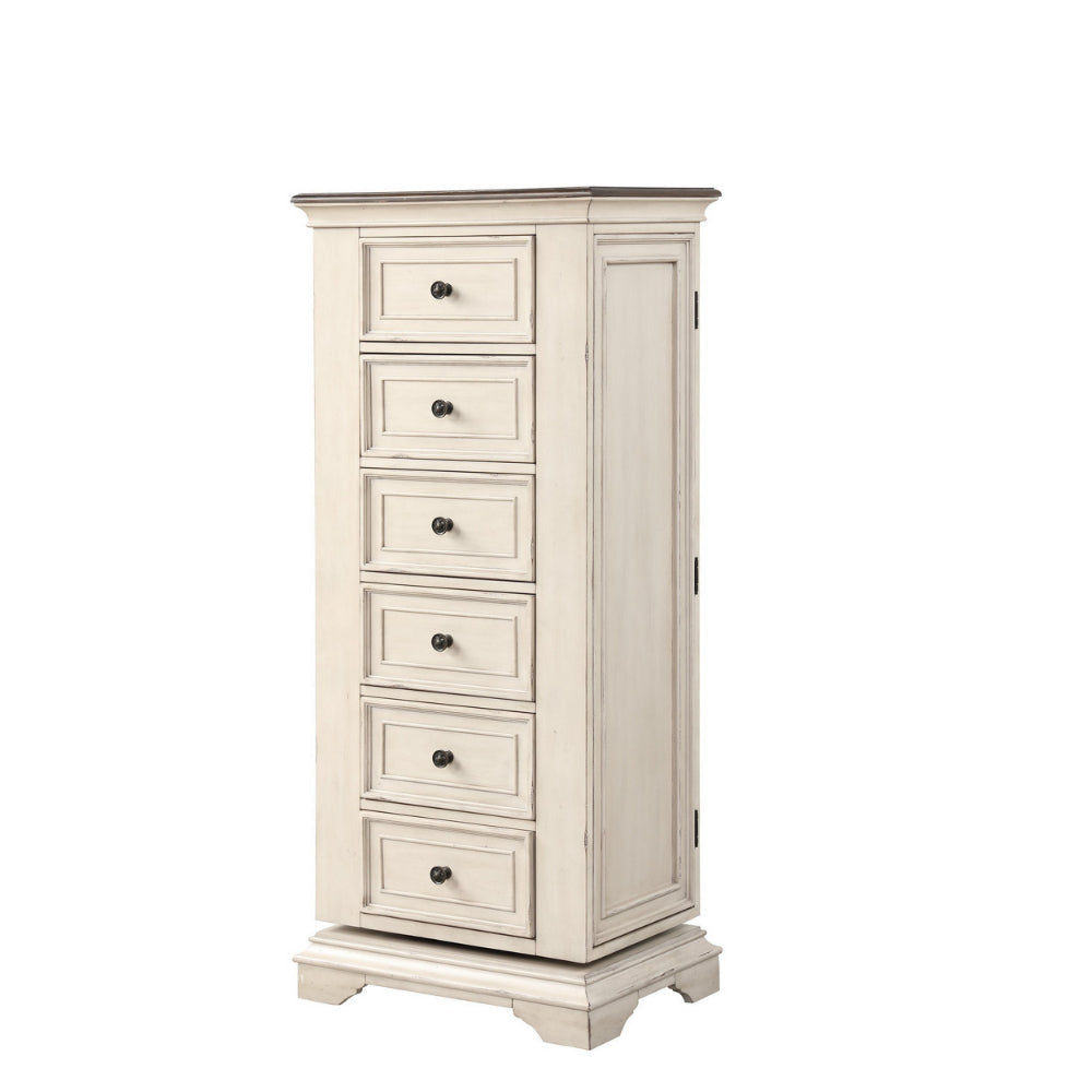 Maia 64 Inch Tall Swivel Dresser Chest, Mirror, Velvet Lined Drawers, White By Casagear Home