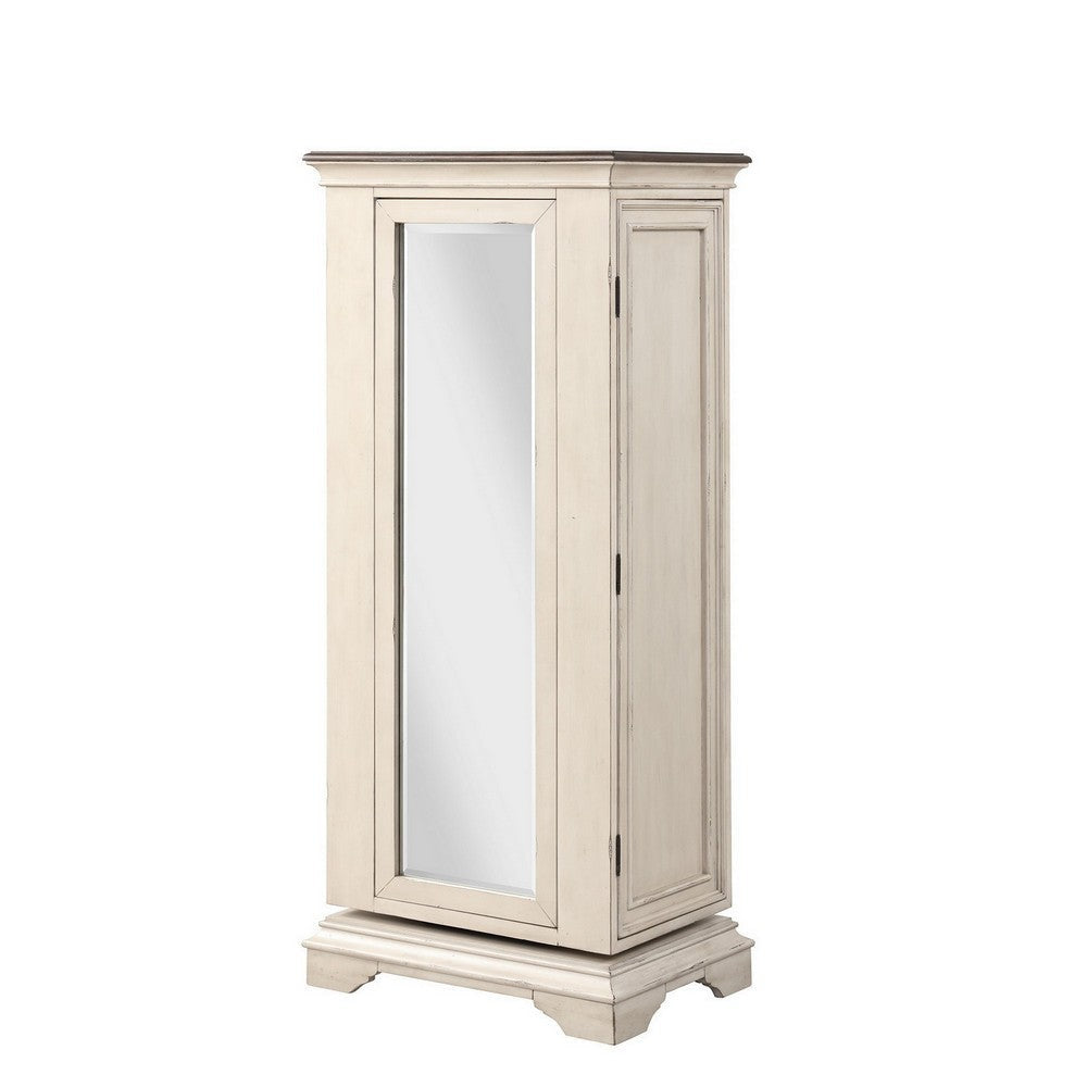 Maia 64 Inch Tall Swivel Dresser Chest Mirror Velvet Lined Drawers White By Casagear Home BM309487