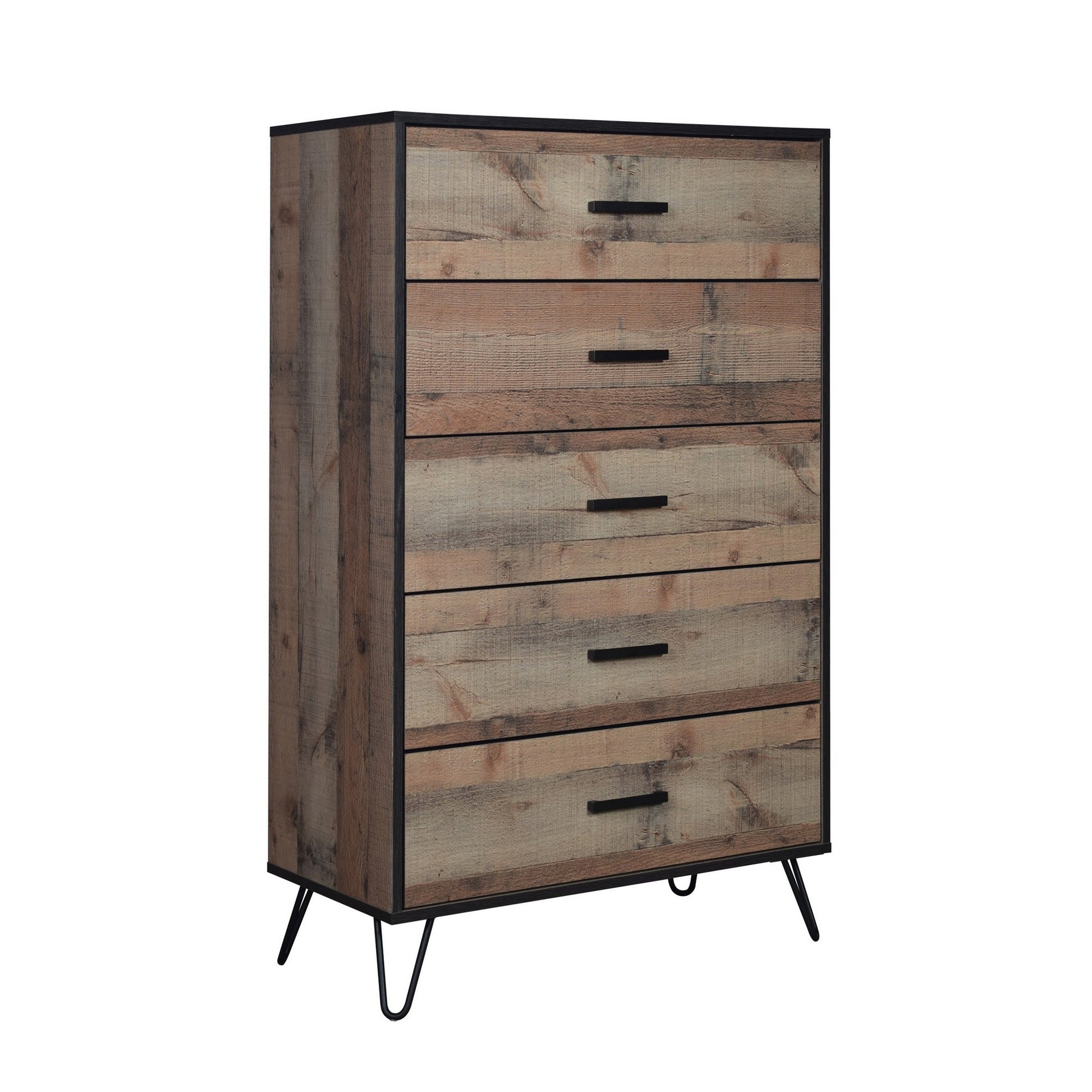 Lala 50 Inch Tall Dresser Chest, 5 Drawers, Black Handles, Rustic Brown By Casagear Home