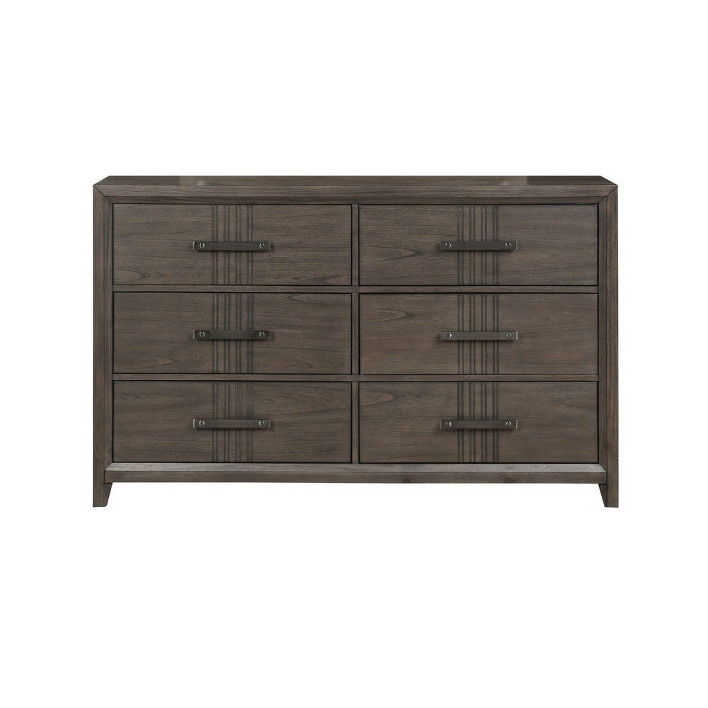 Wali 62 Inch Dresser 6 Drawer Black Handles Modern Walnut Brown Finish By Casagear Home BM309494