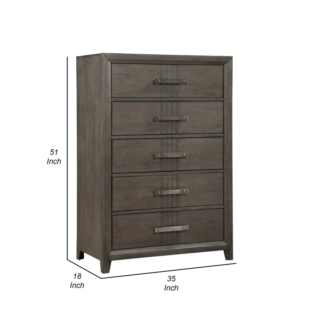 Wali 51 Inch Tall Dresser Chest 5 Drawer Black Handles Walnut Brown By Casagear Home BM309495