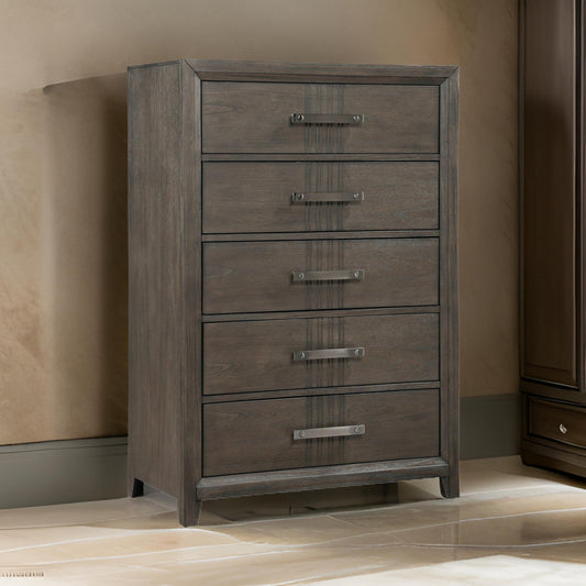 Wali 51 Inch Tall Dresser Chest 5 Drawer Black Handles Walnut Brown By Casagear Home BM309495