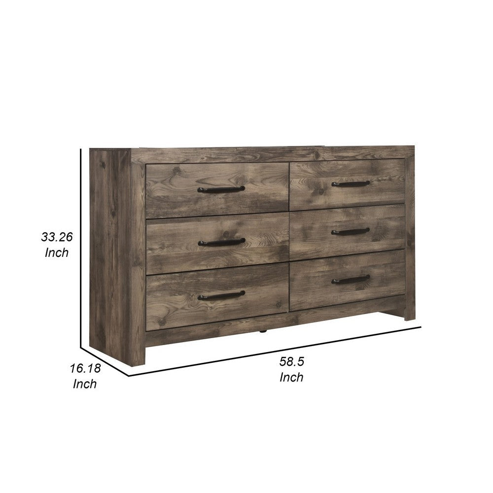 Ent 59 Inch Dresser 6 Drawers with Black Handles Greige Brown Finish By Casagear Home BM309497