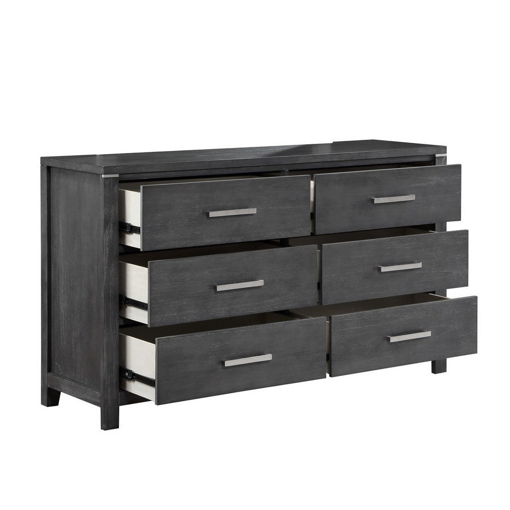 Tal 62 Inch Dresser 6 Drawers with Chrome Handles Charcoal Gray Finish By Casagear Home BM309500