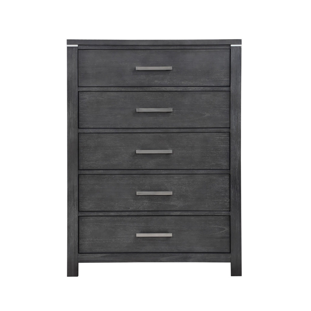 Tal 52 Inch Tall Dresser Chest 5 Drawers Chrome Handles Charcoal Gray By Casagear Home BM309501