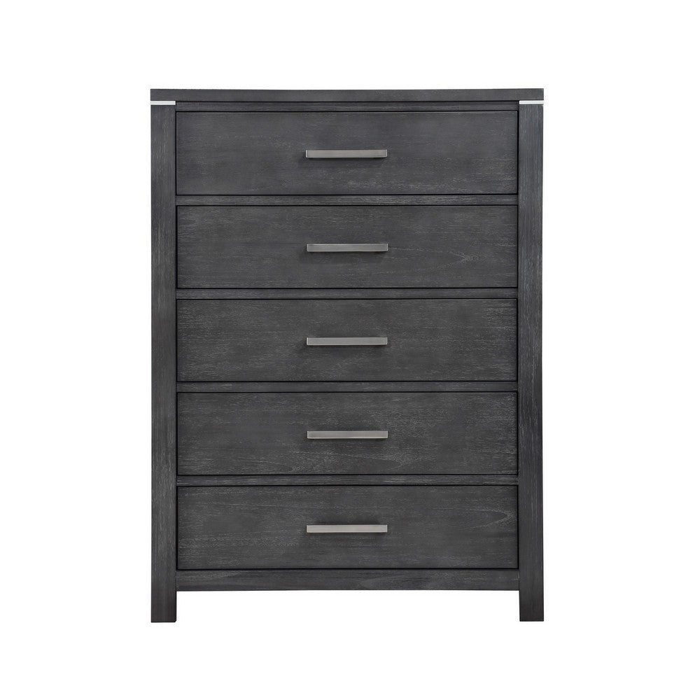 Tal 52 Inch Tall Dresser Chest 5 Drawers Chrome Handles Charcoal Gray By Casagear Home BM309501