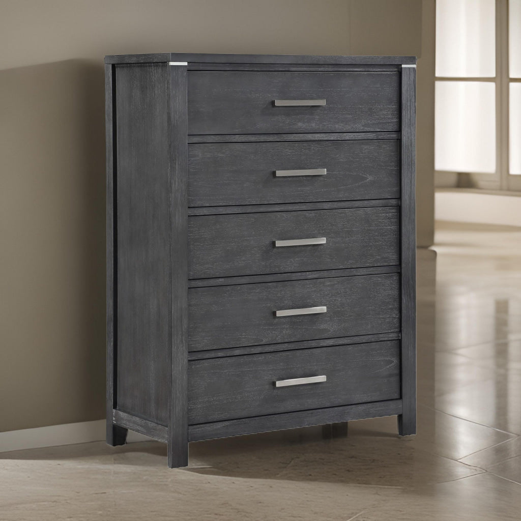 Tal 52 Inch Tall Dresser Chest 5 Drawers Chrome Handles Charcoal Gray By Casagear Home BM309501