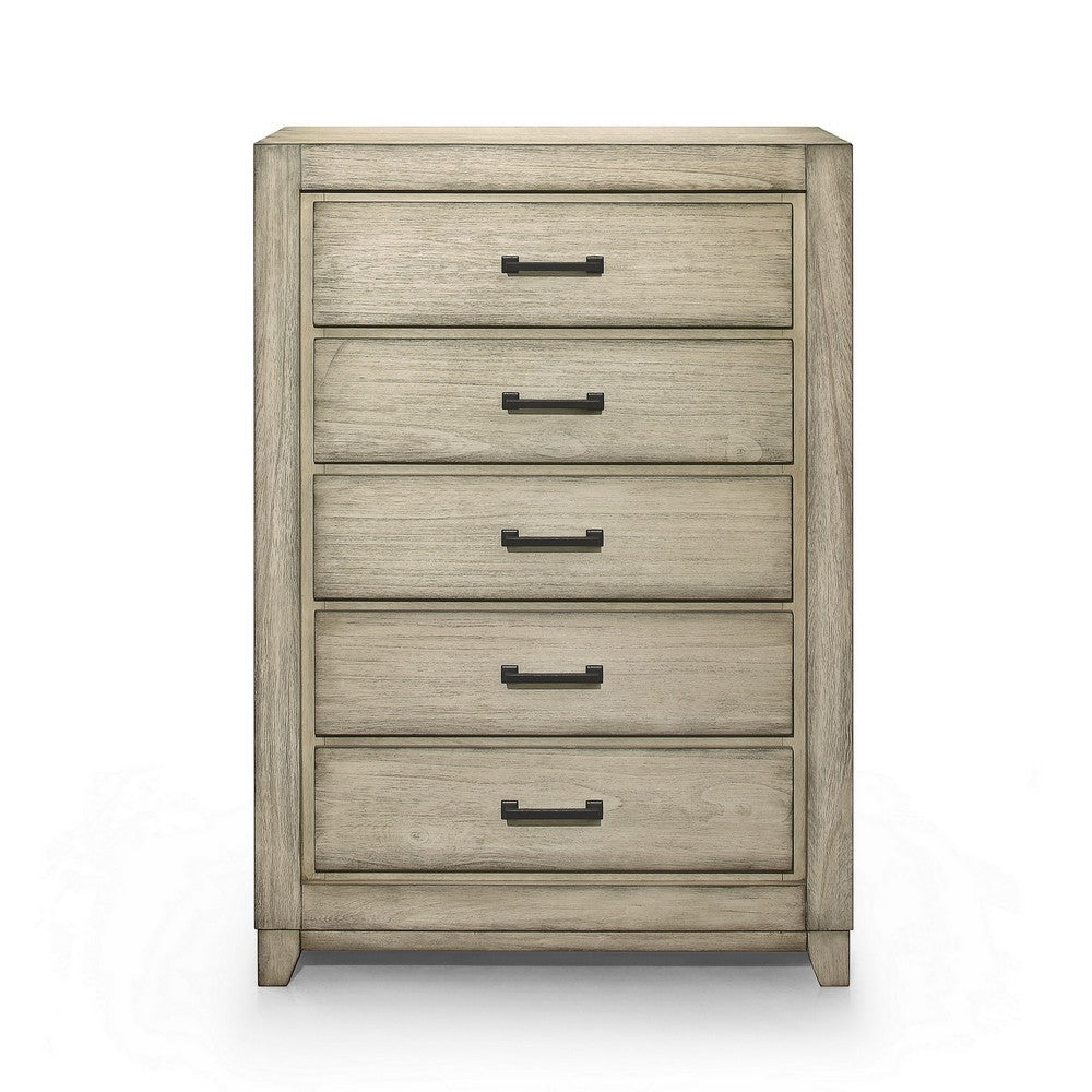 Alo 51 Inch Tall Dresser Chest 5 Drawers Metal Handles Rustic White By Casagear Home BM309506