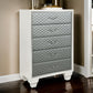 Inna 54 Inch Tall Dresser Chest 5 Drawers Silver Upholstery on White Wood By Casagear Home BM309509