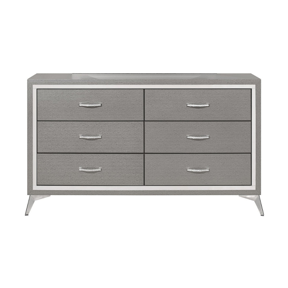 Sami 58 Inch Wide Dresser 6 Drawers Mirror Trim Embossed Texture Gray By Casagear Home BM309512