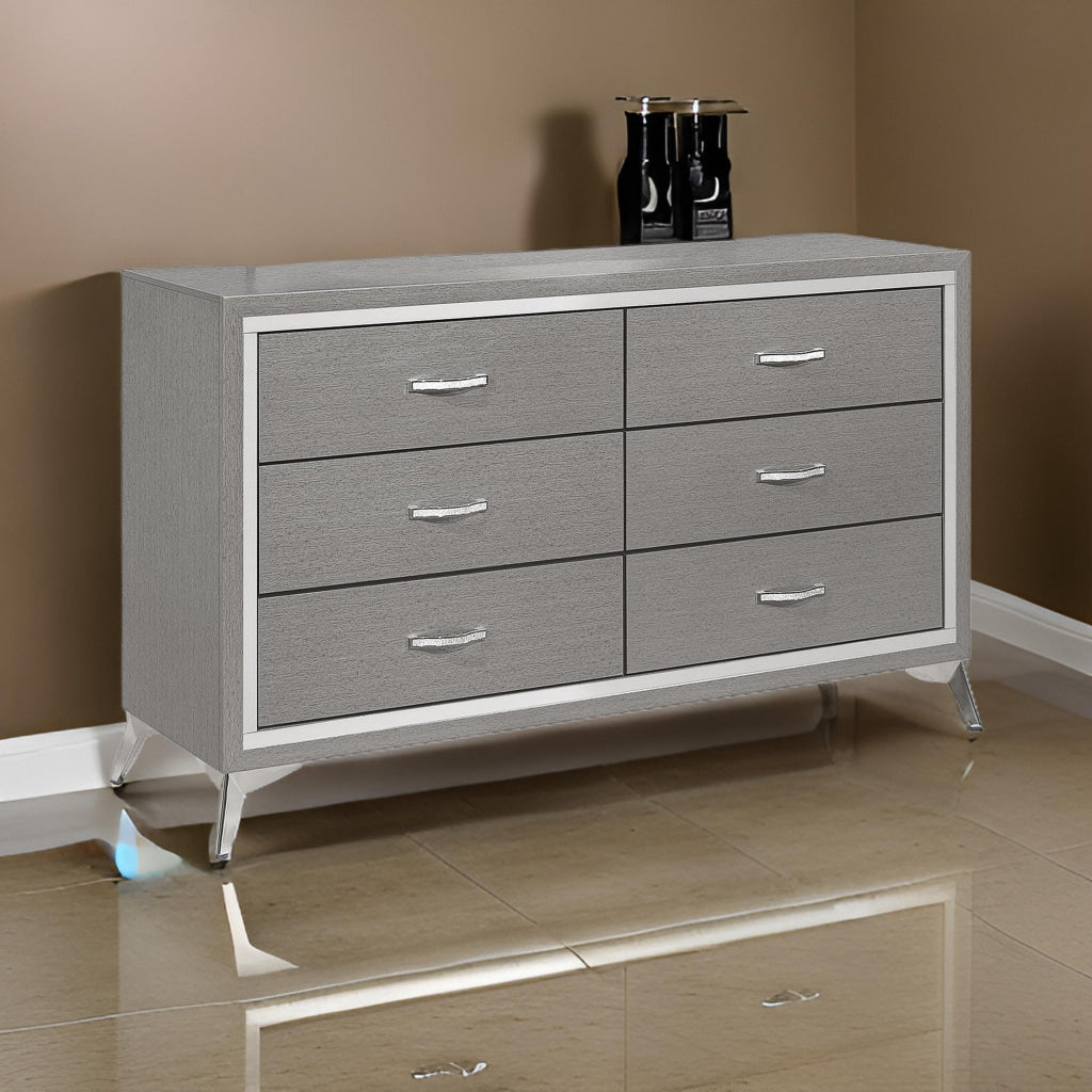 Sami 58 Inch Wide Dresser 6 Drawers Mirror Trim Embossed Texture Gray By Casagear Home BM309512