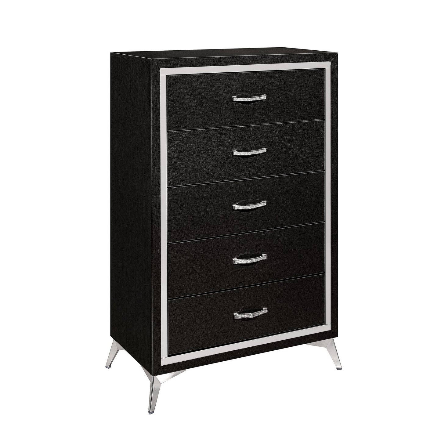 Sami 49 Inch Tall Dresser 5 Drawers Mirror Trim Embossed Texture Black By Casagear Home BM309513