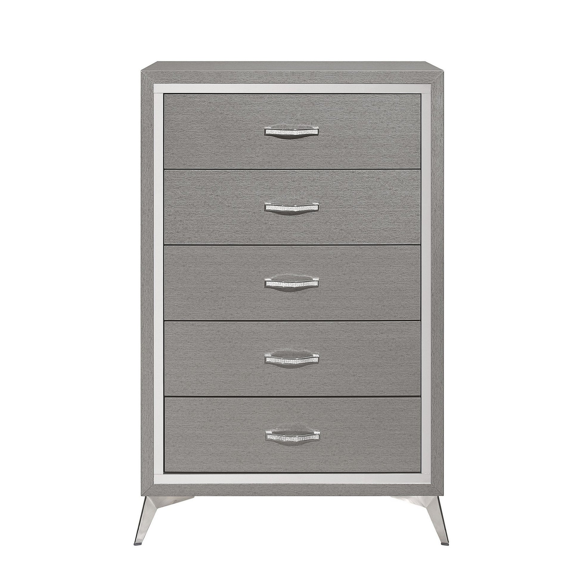 Sami 49 Inch Tall Dresser 5 Drawers Mirror Trim Embossed Texture Gray By Casagear Home BM309514