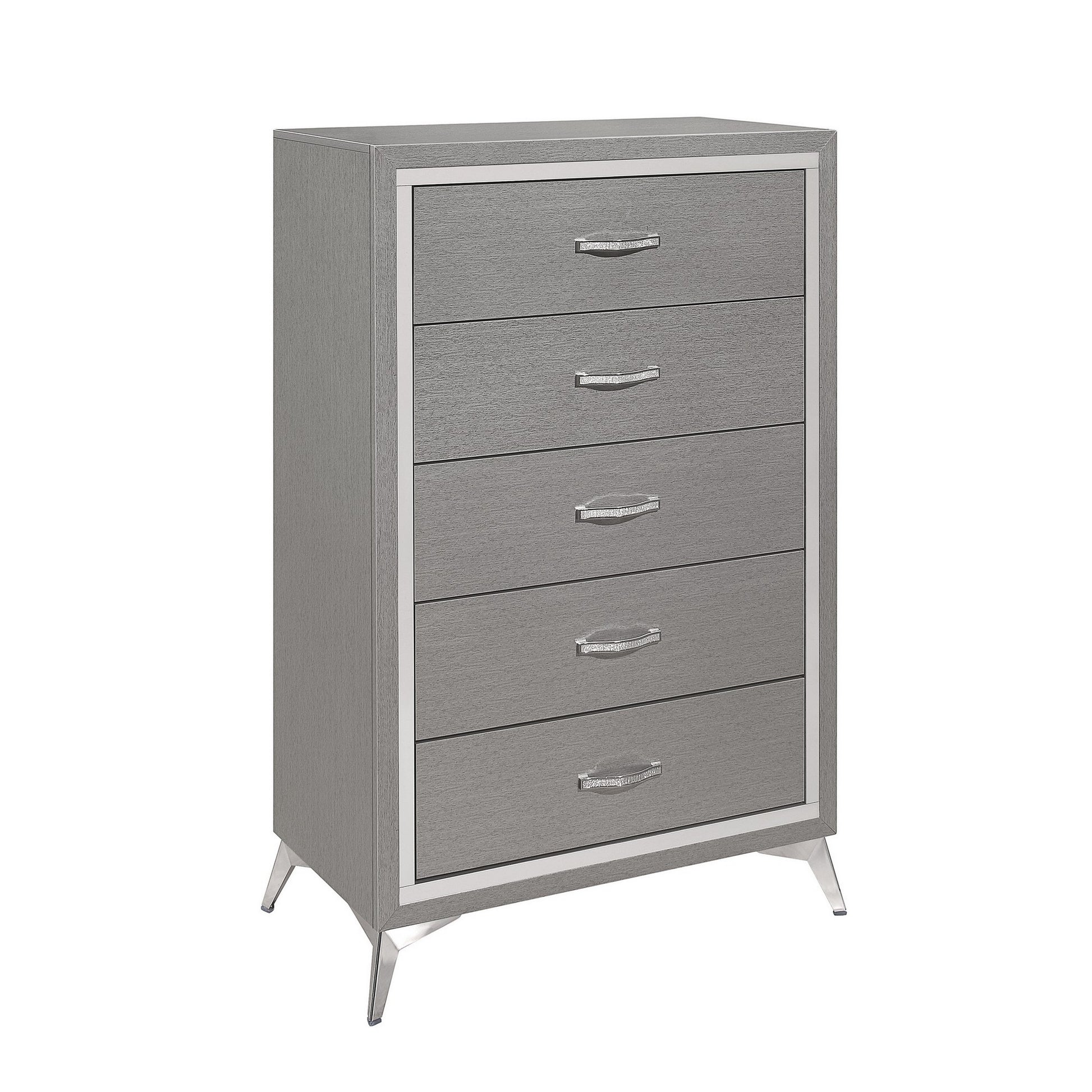 Sami 49 Inch Tall Dresser 5 Drawers Mirror Trim Embossed Texture Gray By Casagear Home BM309514