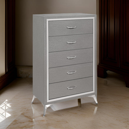 Sami 49 Inch Tall Dresser 5 Drawers Mirror Trim Embossed Texture Gray By Casagear Home BM309514