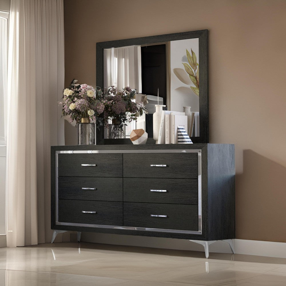 Sami 40 x 40 Dresser Mirror Embossed Texture Modern Style Black Wood By Casagear Home BM309515