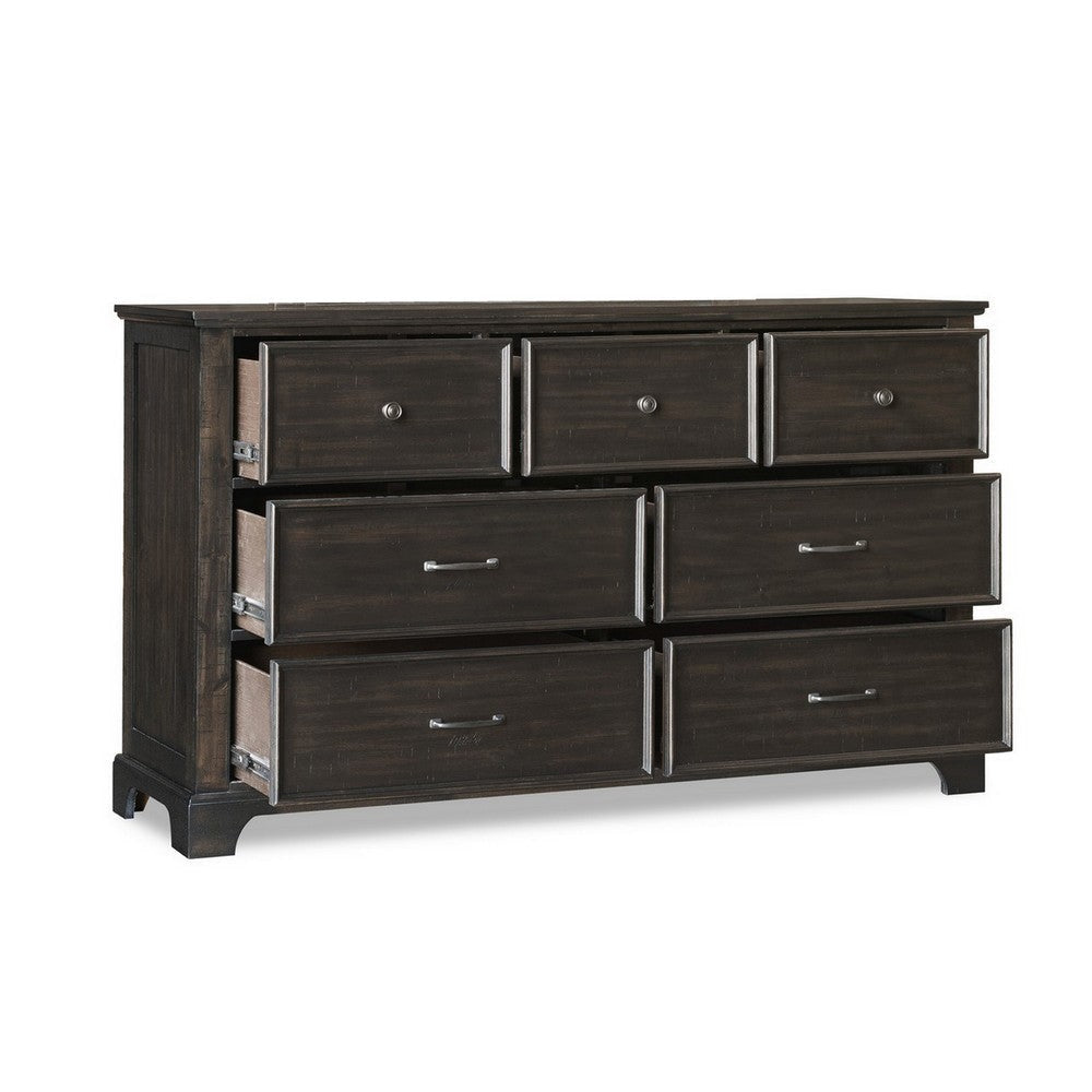 Annu 68 Inch Wide Dresser 7 Drawers Felt and Cedar Lining Walnut Brown By Casagear Home BM309518