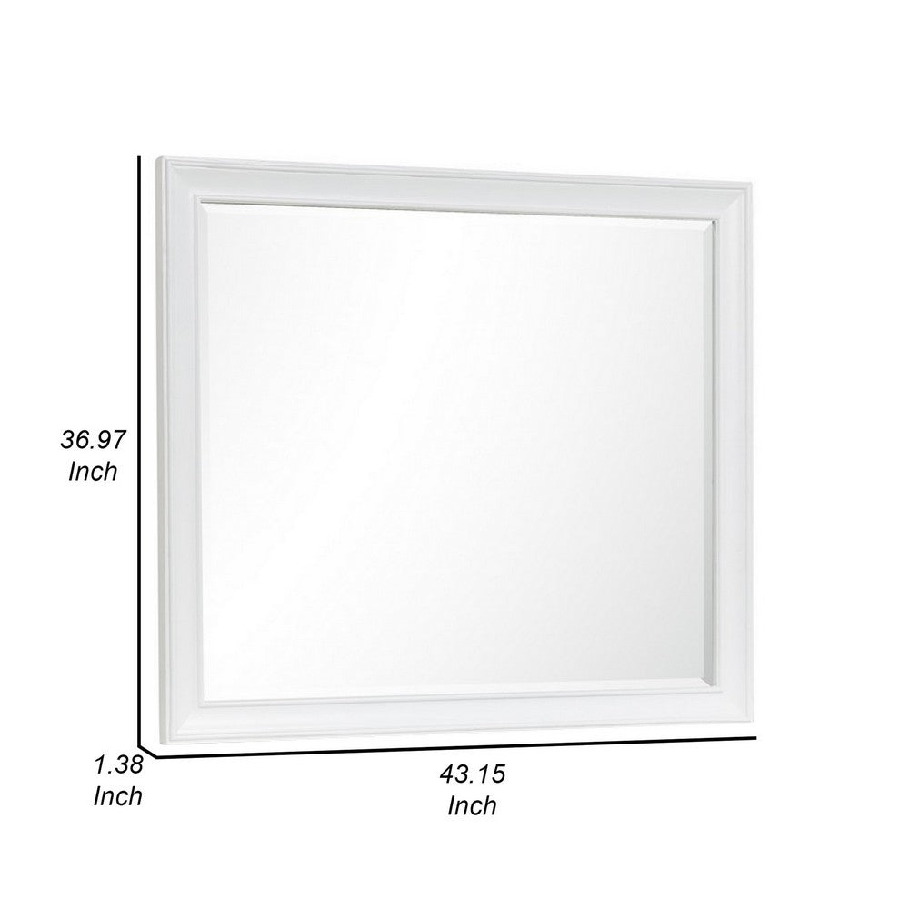 Limi 37 x 43 Dresser Mirror, Modern Wood Frame, White Brushed Finish By Casagear Home