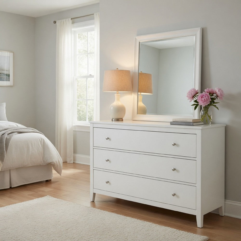 Limi 37 x 43 Dresser Mirror, Modern Wood Frame, White Brushed Finish By Casagear Home