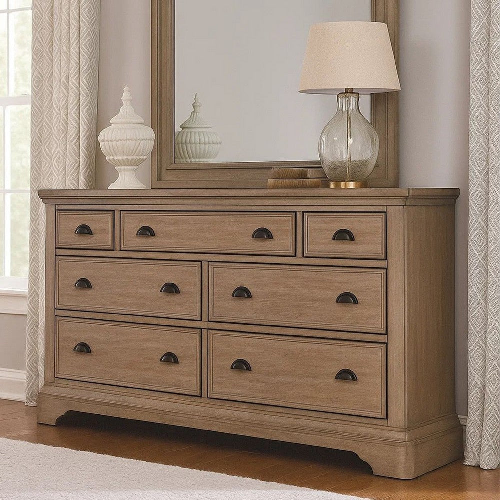 Jira 37 x 42 Dresser Mirror, Arched Curve, Multistep Brushed, Gray Wood By Casagear Home