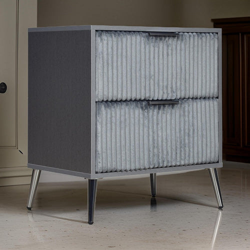 Moko 26 Inch Nightstand, 2 Ribbed Soft Upholstered Drawers, Smooth Gray By Casagear Home